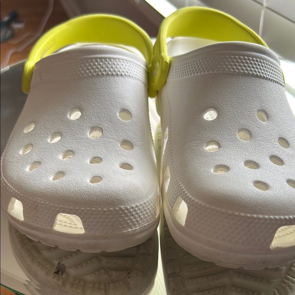 CROCS White and Neon Green Sandals with Textured Sole